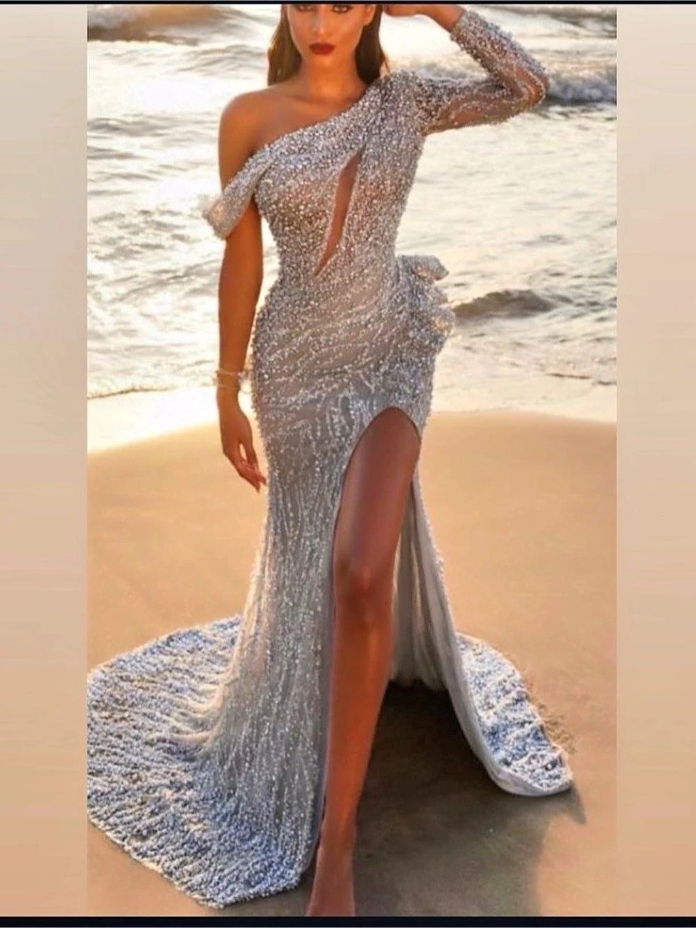 Silver One Shoulder Gown